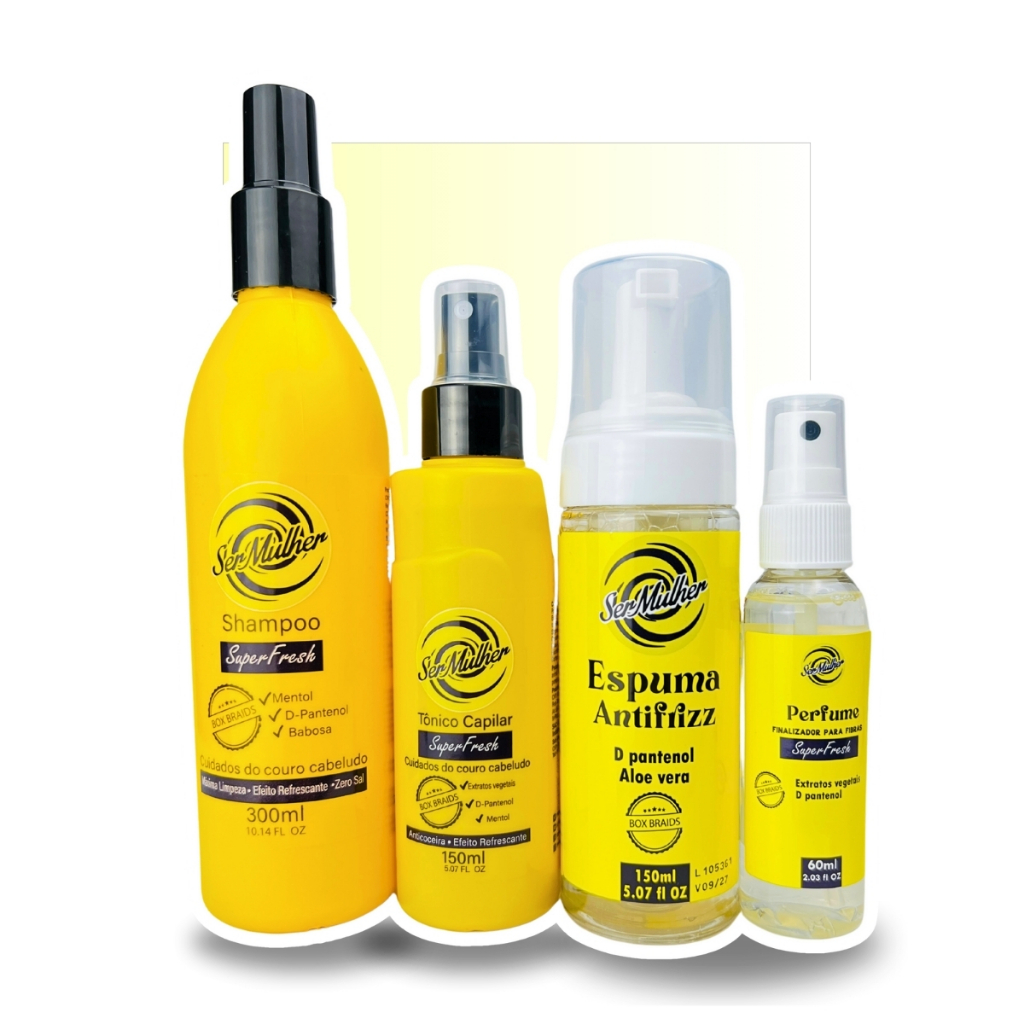 Shampoo Tônico Mousse Perfume para Cabelo Trança Box Braids Ser Mulher Super Fresh