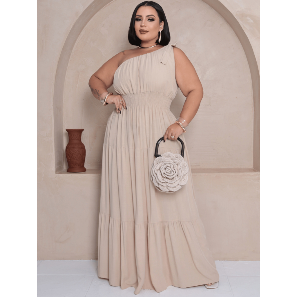 Vestido Plus Size Longo Com Uma Alza Moda Blogueira , Evangelica
