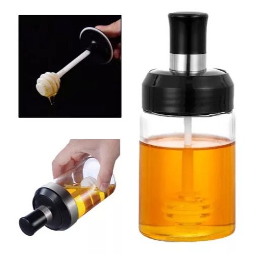 Kit Vidro Meleira e Pegador Meleira Colmeia Tampa De Vedação Pote Mel 260ml 10x6,5cm