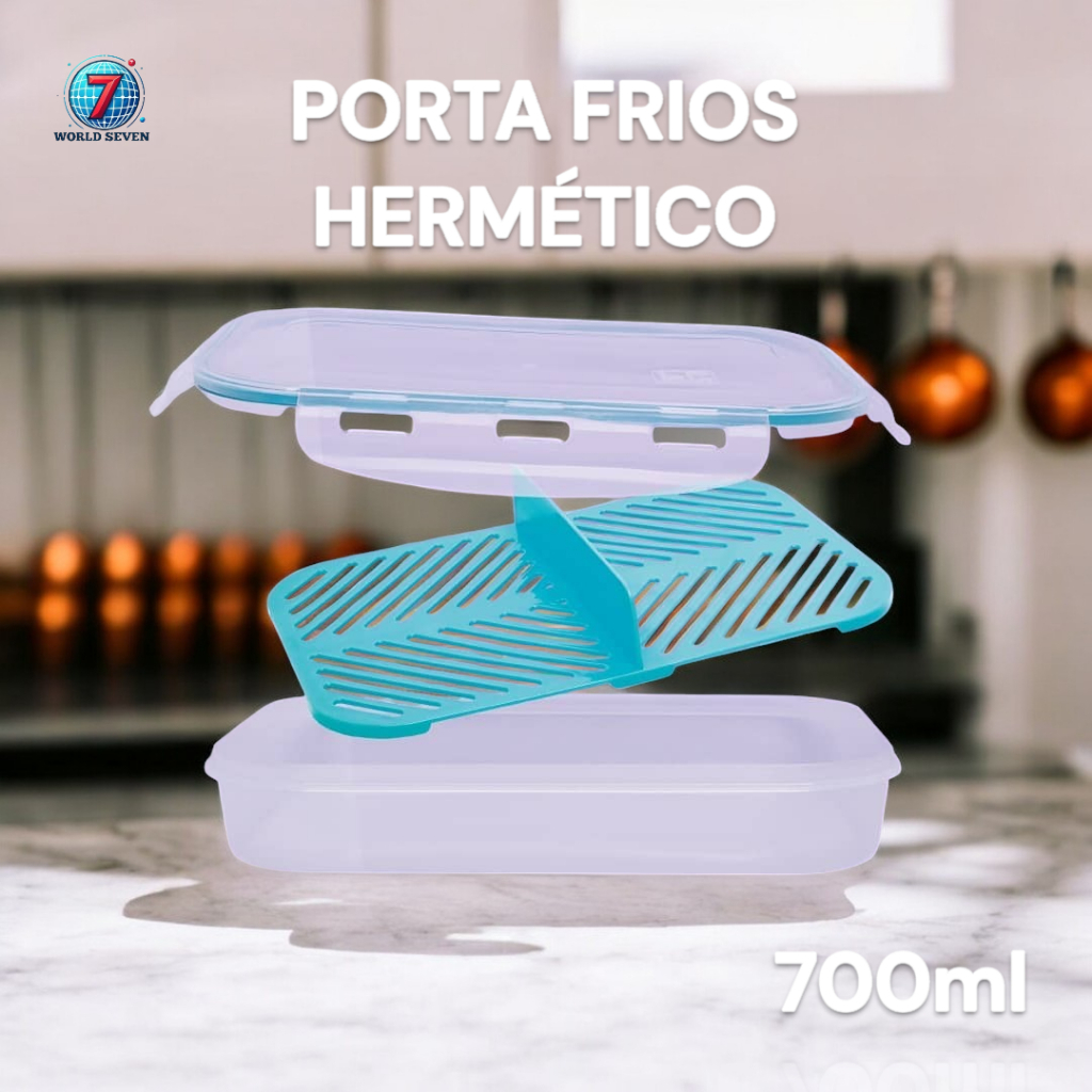 Porta Frios Hermético Organizador de 700ml com 2 Divisórias e Tampa c/ 4 Travas de ALTA VEDAÇÃO em Oferta na Shopee