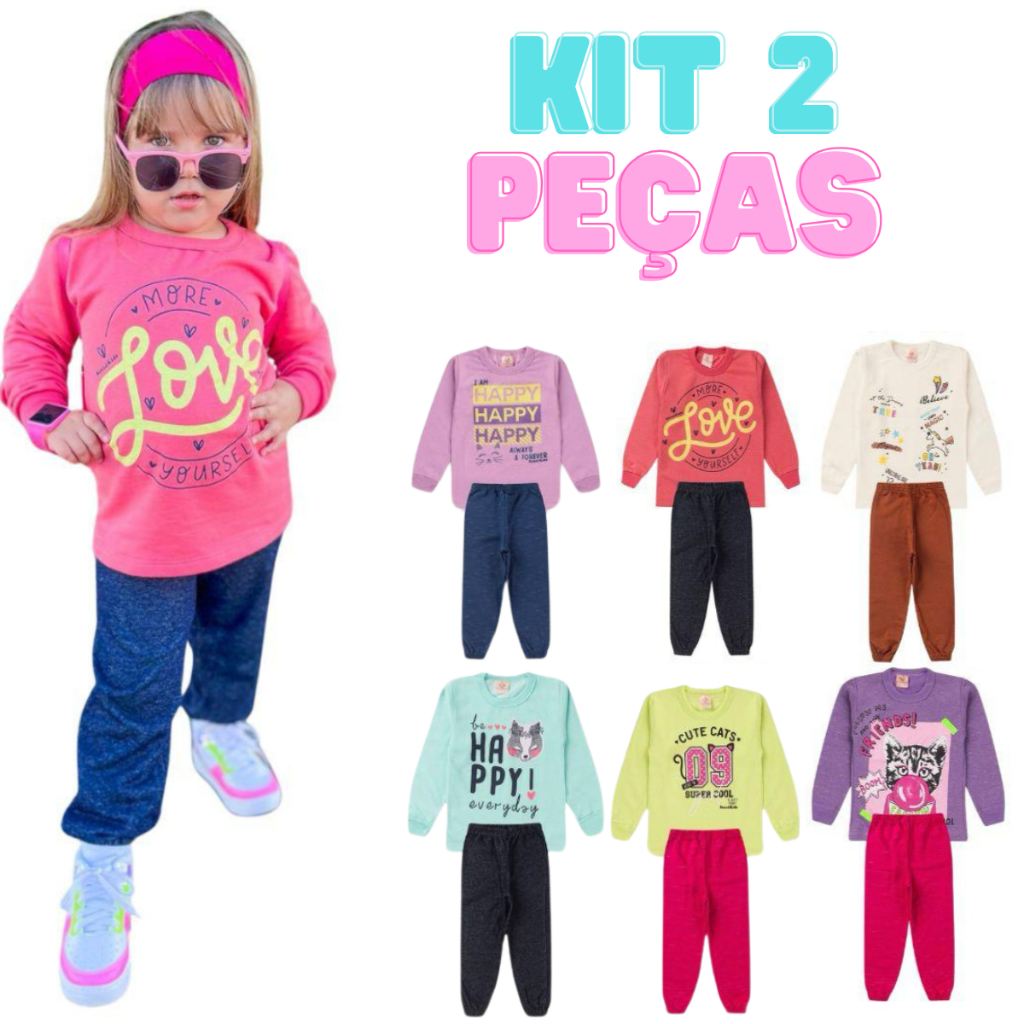 Conjunto de Inverno Meninas Peluciado de Moletom (Casaco + Calça)