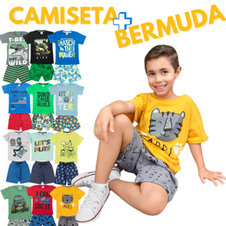 Conjunto 2 peças Infantil Verão Meninos 1 Ao 12 camiseta + bermuda short em Oferta na Shopee