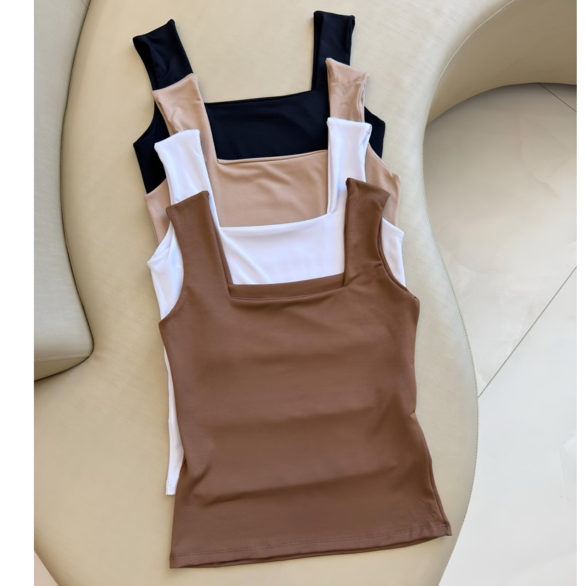 Kit 4 Blusas Feminina Regata Decote Quadrado Reto Suplex Verão Basica Lisa Moda Elegante T...