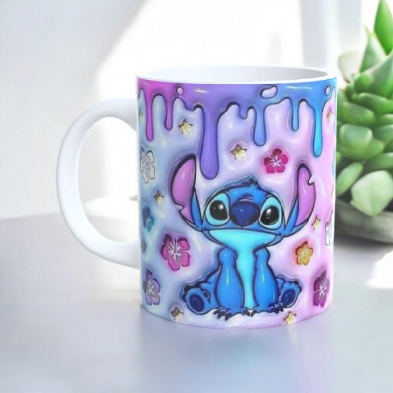 Caneca Xícara Personalizada Lilo e Stitch Disney Efeito 3D Porcelana 325ml Presente