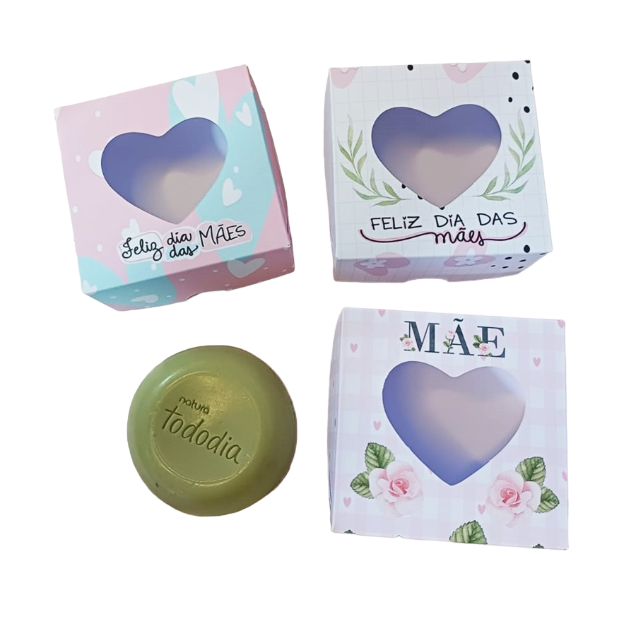 10 Caixas para 1 Sabonete Com Visor de Coração Lembrancinha Feliz Dia das Mães