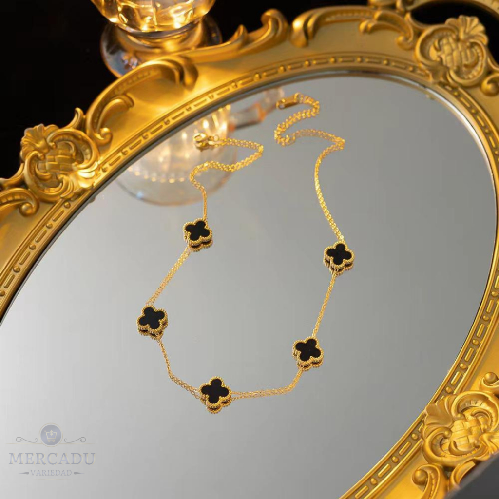 Colar feminino Trevo de Aço inoxidável diversas cores Virgiinia presente Moda Blogueira (Dupla Face)