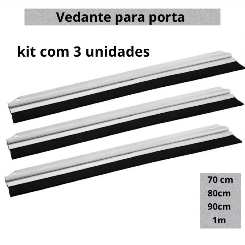 Kit 3 Veda Porta Rodo Vedante em Alumínio 70/80/90/100cm Contra Poeira Ar Luz Ruído em Oferta na Shopee