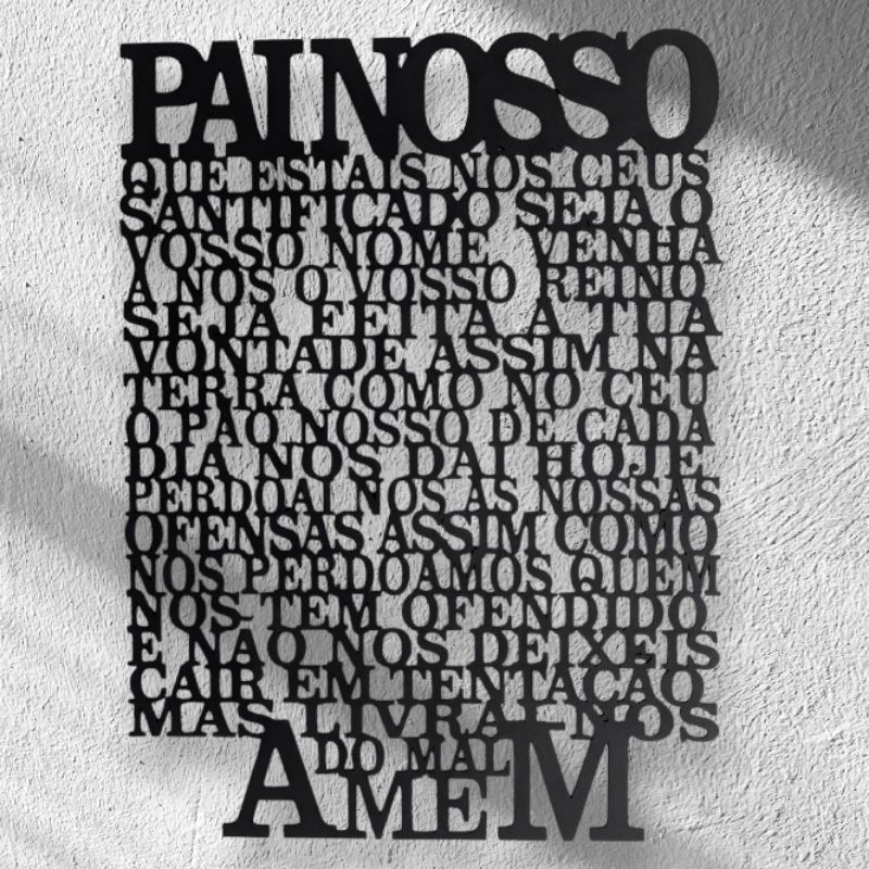 Quadro Oração Pai Nosso Em Relevo MDF Premium 3mm Preto Painel Para Sala Quarto Parede