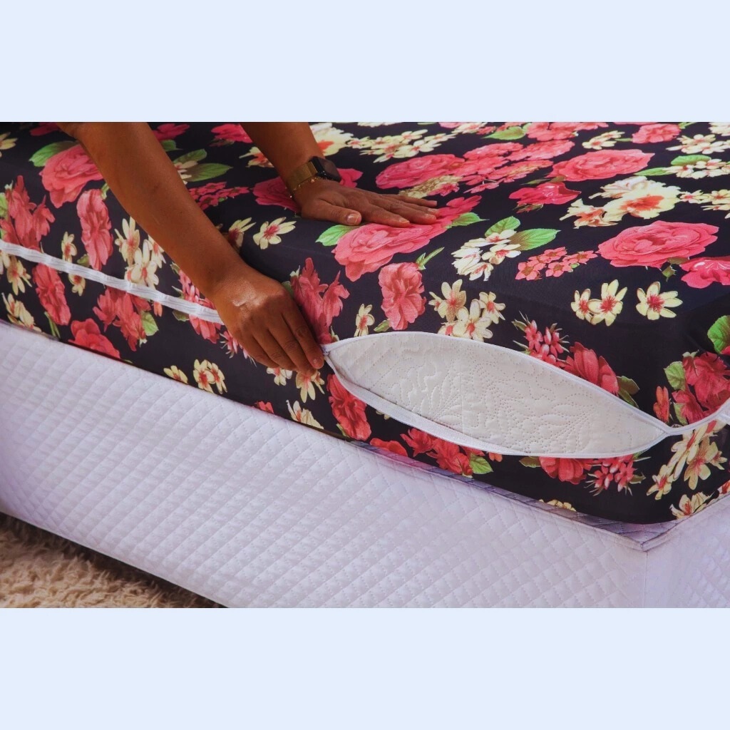 Capa De Colchão Casal Com Ziper Estampada Microfibra 100% Poliéster