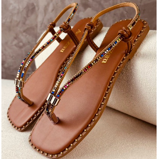 Rasteirinha Chinelinho de Dedo com Ajuste Brilho Pedrinhas Colorido Strass Confortável Dia a dia em Oferta na Shopee