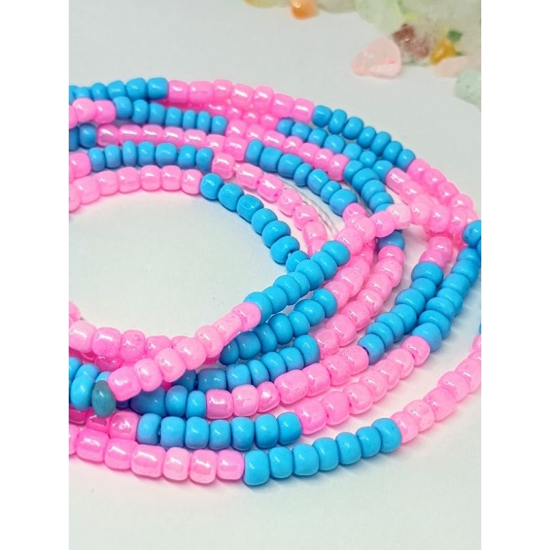 Guia Colar de Erê Ibeji Miçanga azul e rosa perolado umbanda candomblé