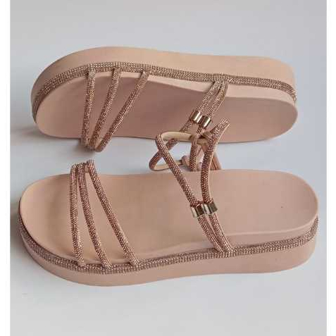 Sandália Papete Birken Feminina Plataforma Strass Anatômica Alto Brilho Confortavel