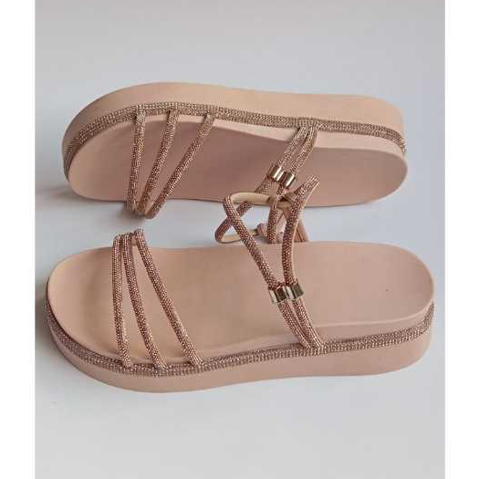 sandalia papete plataforma birken anatomica auto brilho pedraria strass confortavel macia