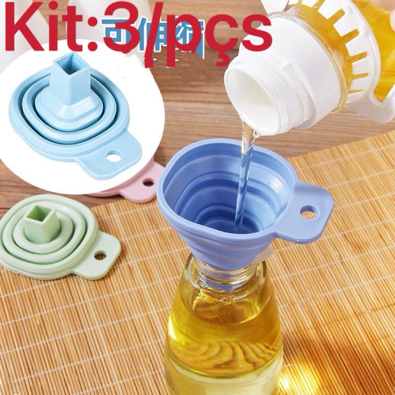 Funil Retrátil 3pçs Silicone Dobrável Flexível Cozinha