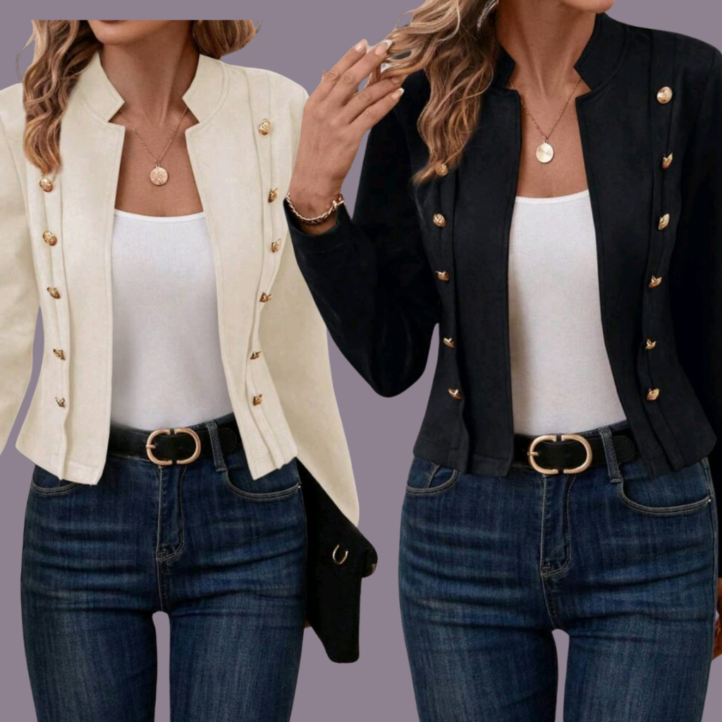 Jaqueta Feminina Blazer com botões Casaco branco de frio P-M-G-GG