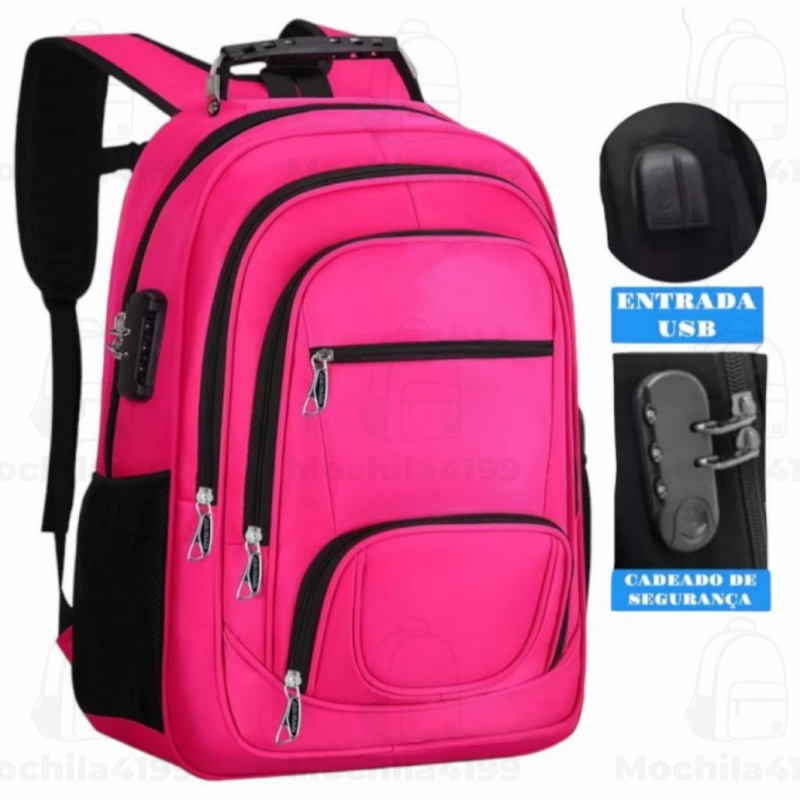 Mochila USB à prova d'água, reforçada e antifurto com trava de combinação. Mochila escolar unissex 1301-1318