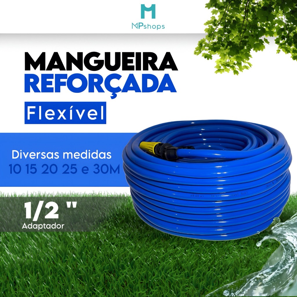 MANGUEIRA DE JARDIM LISA FLEXÍVEL REFORÇADA  30 / 25 / 20 / 15 / 10 METROS em Oferta na Shopee