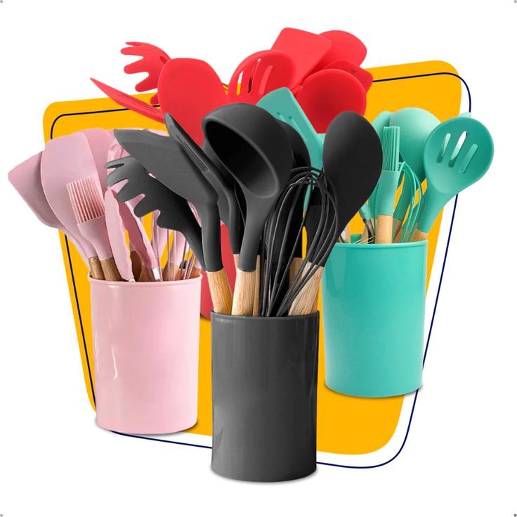 Kit de Utensílios de Cozinha 7 Peças – Silicone e Cabo de Bambu Premium