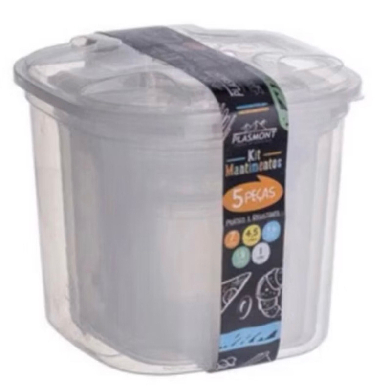Kit 5 Peças Porta Mantimentos / Cozinha Organizador Alimentos Plástico transparente