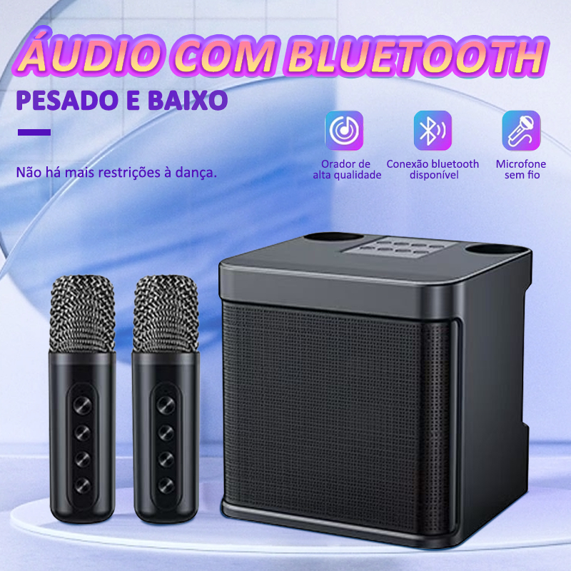 Imagem Caixa de Som Bluetooth Karaokê Com Dois Microfones Alto-falante de Potência Alta Qualidade de Som