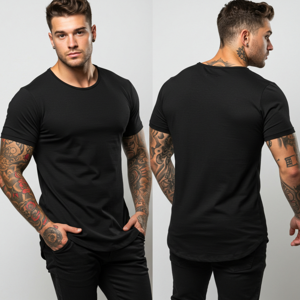 Camiseta Masculina Preta Longline  Lisa Academia crosfit Slin Fit fitness