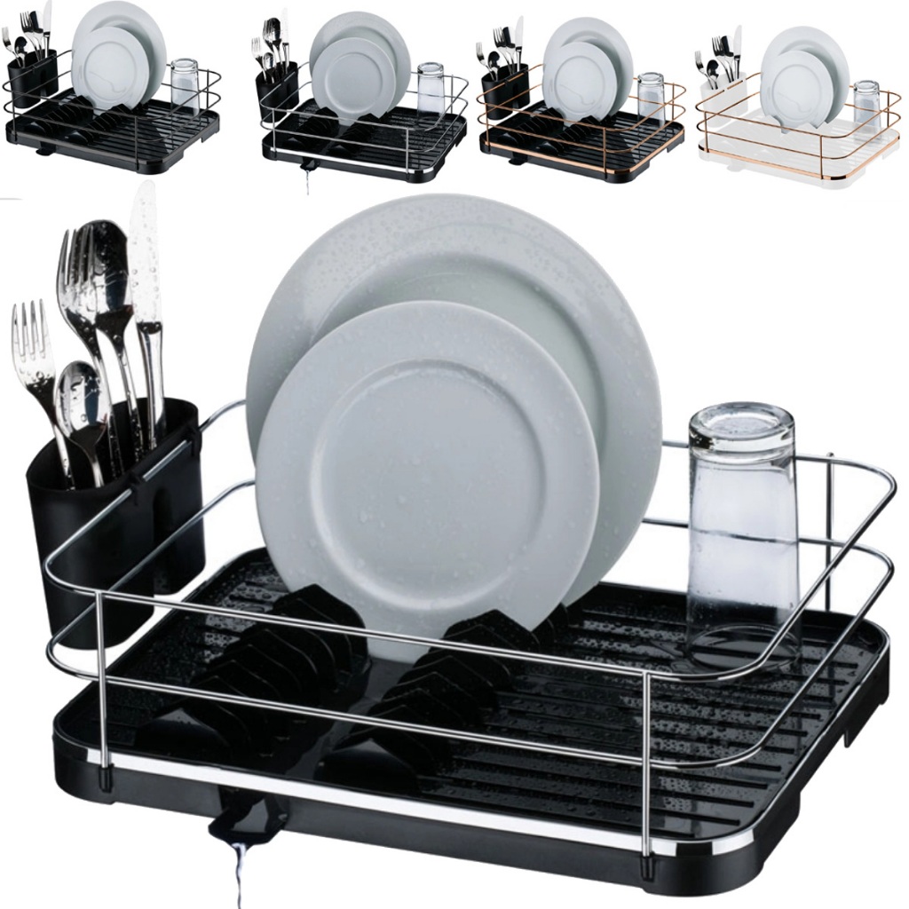Escorredor de Loucas Pratos Talher Copos Com Bico de Escoamento Cozinha Preto Rack Cozinha Future - Home & Living
