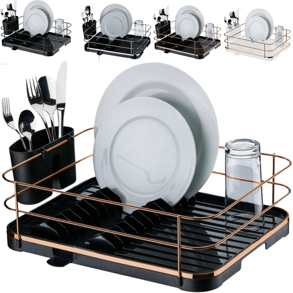 Escorredor de Loucas Pratos Talher Copos Com Bico Escoamento Cozinha Rose Gold Preto Cozin...