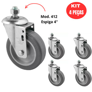 Kit 4 Rodizio Parafuso Schioppa Giratório Espiga 4 Polegadas Grande GLE 412