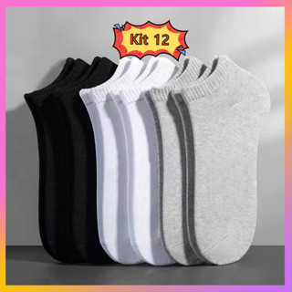 Kit 12 Pares Meias de Barco Masculinas Algodão Respirável Antisuor Confortável para Trabal...