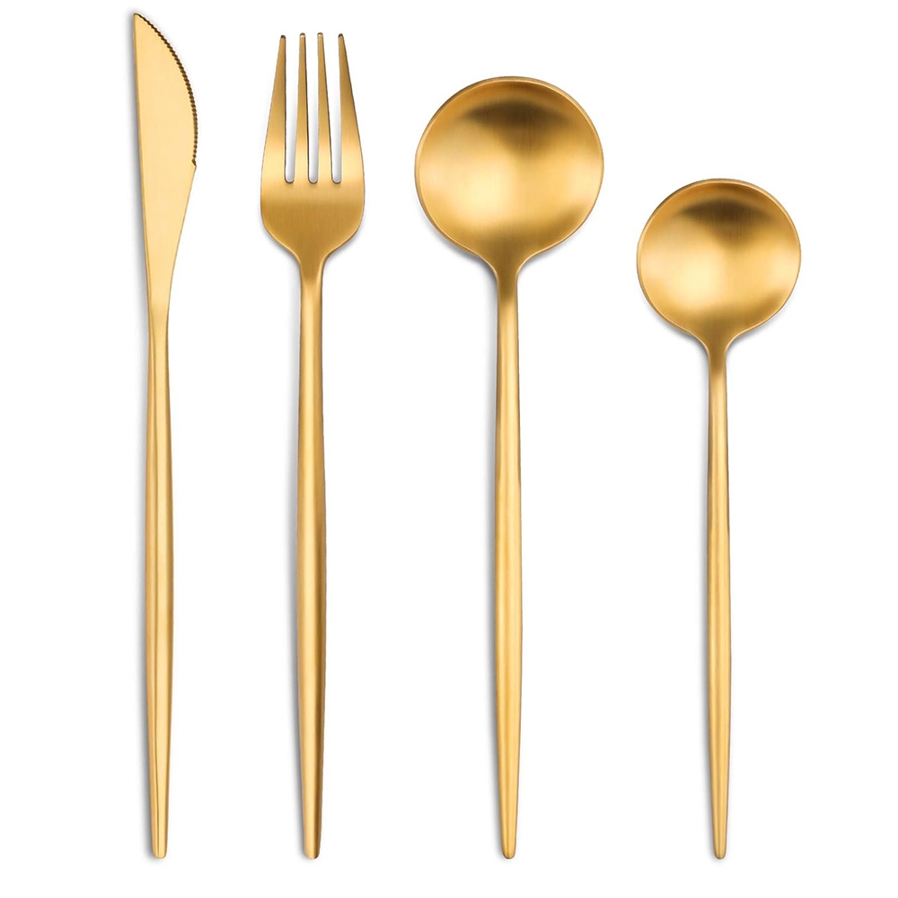 24 Peças Talheres Dourado de Aço Inox Garfo Colher Faca Colher De Mesa-YH