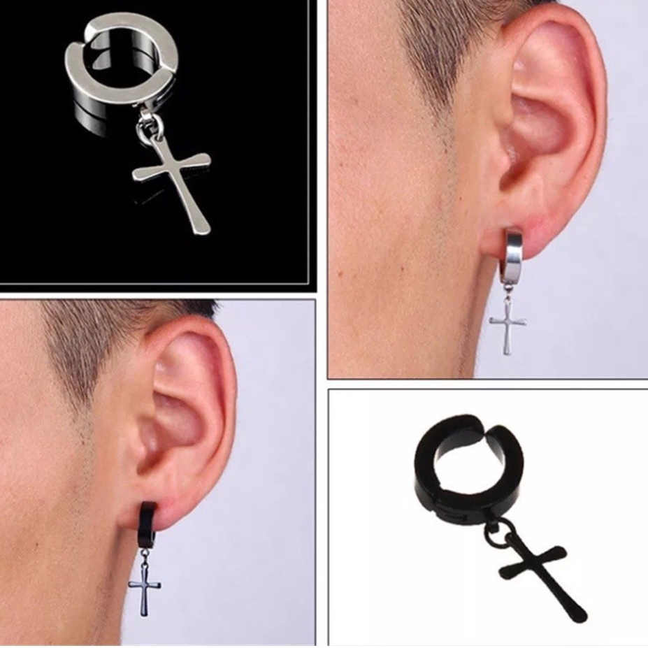 Brincos pendurados em cruz de aço inoxidável preto masculino/feminino, brincos de pino punk