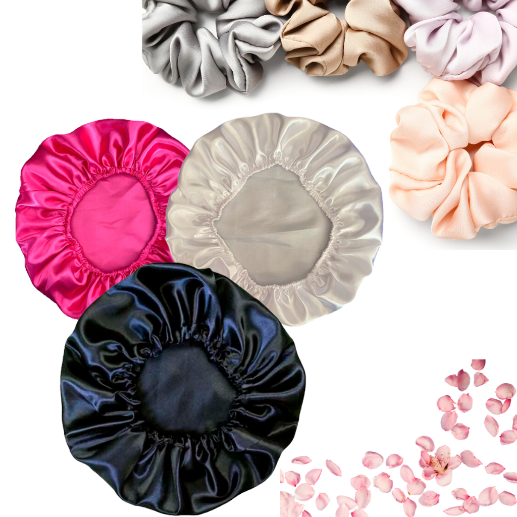KIT 5 touca de cetim + xuxinha de cetim Antifrizz em Oferta na Shopee