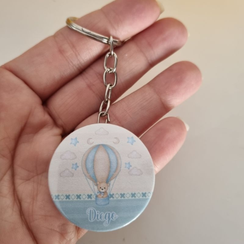 kit Lembrancinha Maternidade Nascimento Ursinho Teddy Balão Azul 10 Chaveiros Personalizados