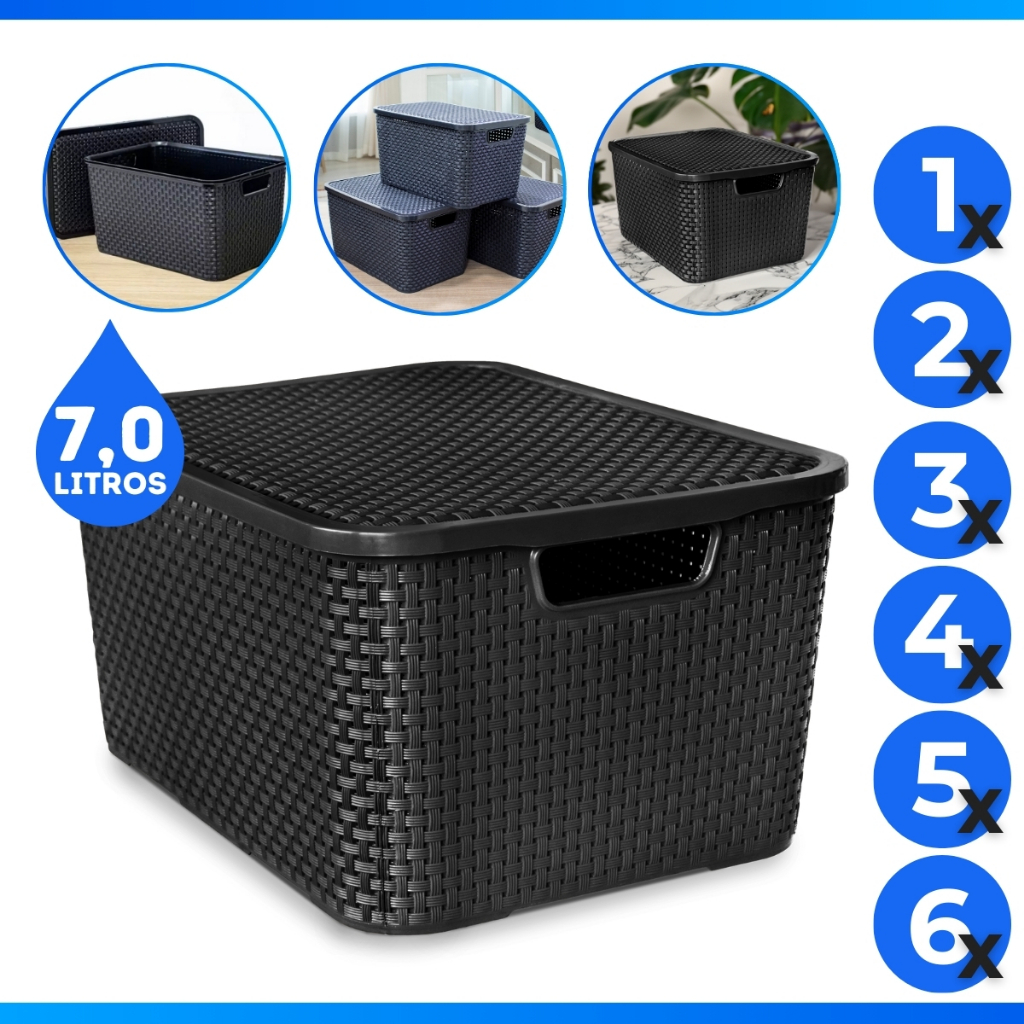 Kit Com 1/2/3/4/5/6 - Cesto Caixa Organizadora Rattan - 7 Litros - MAIS VENDIDO