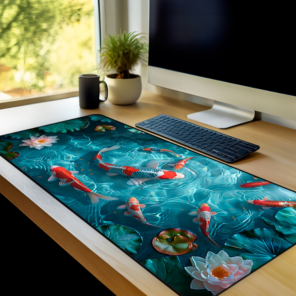 Mouse Pad Gamer Fish Antiderrapante Grande 70x35 80x35 90x40 90x50 cm borda costurada