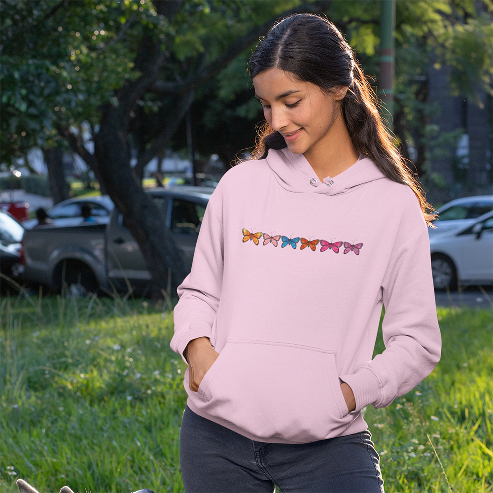 Blusa Feminina Moletom Canguru Confortável Flanelado Várias Cores Estampado Borboletas