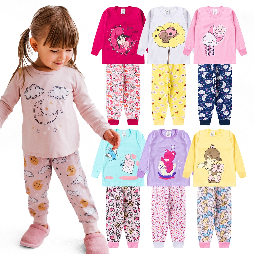 Kit 4 Peças Pijama Sortido Infantil Menina Inverno Roupa Infantil Feminina