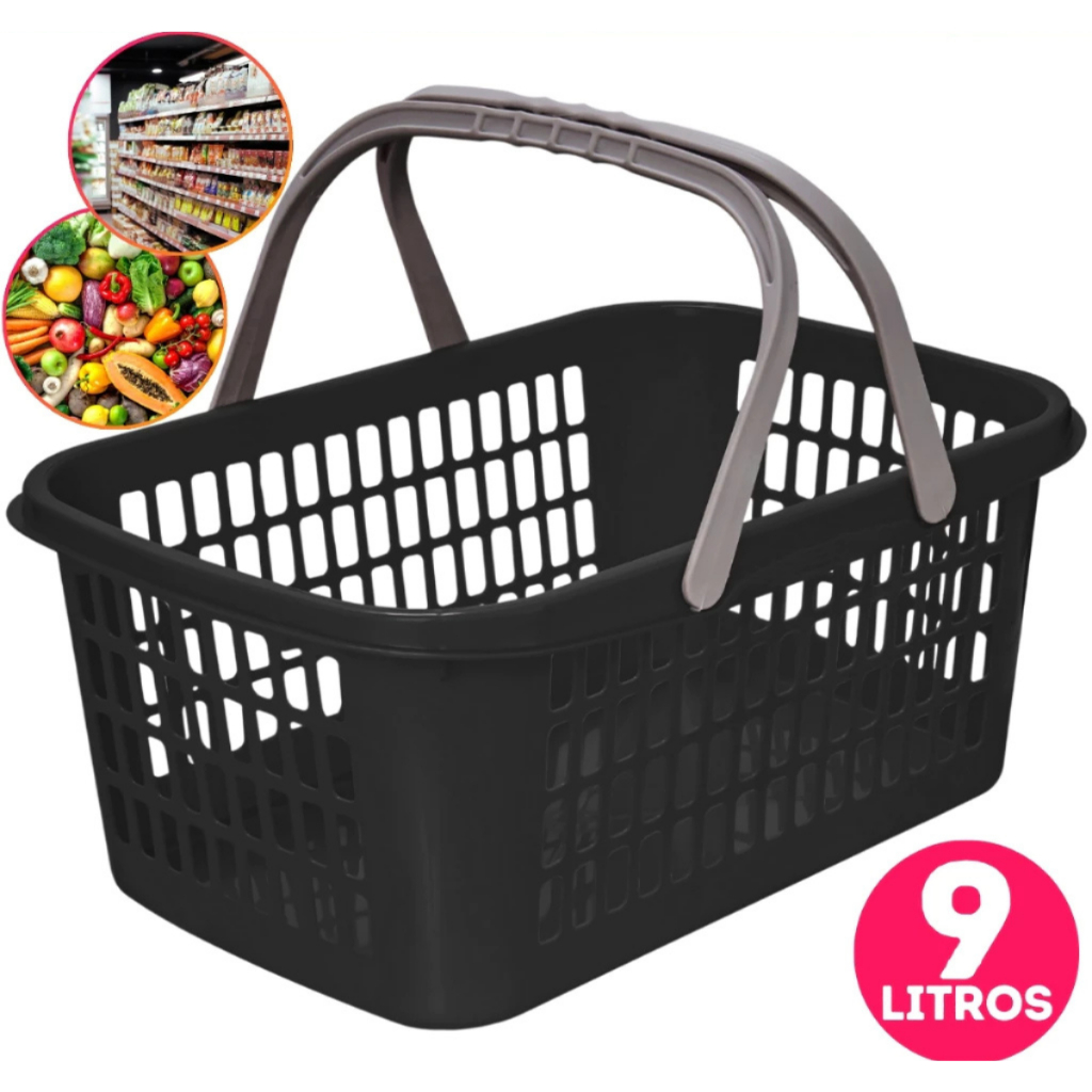 Cesta Plástica Supermercado 9L Cestinha Compras com Alça - Usual Utilidades