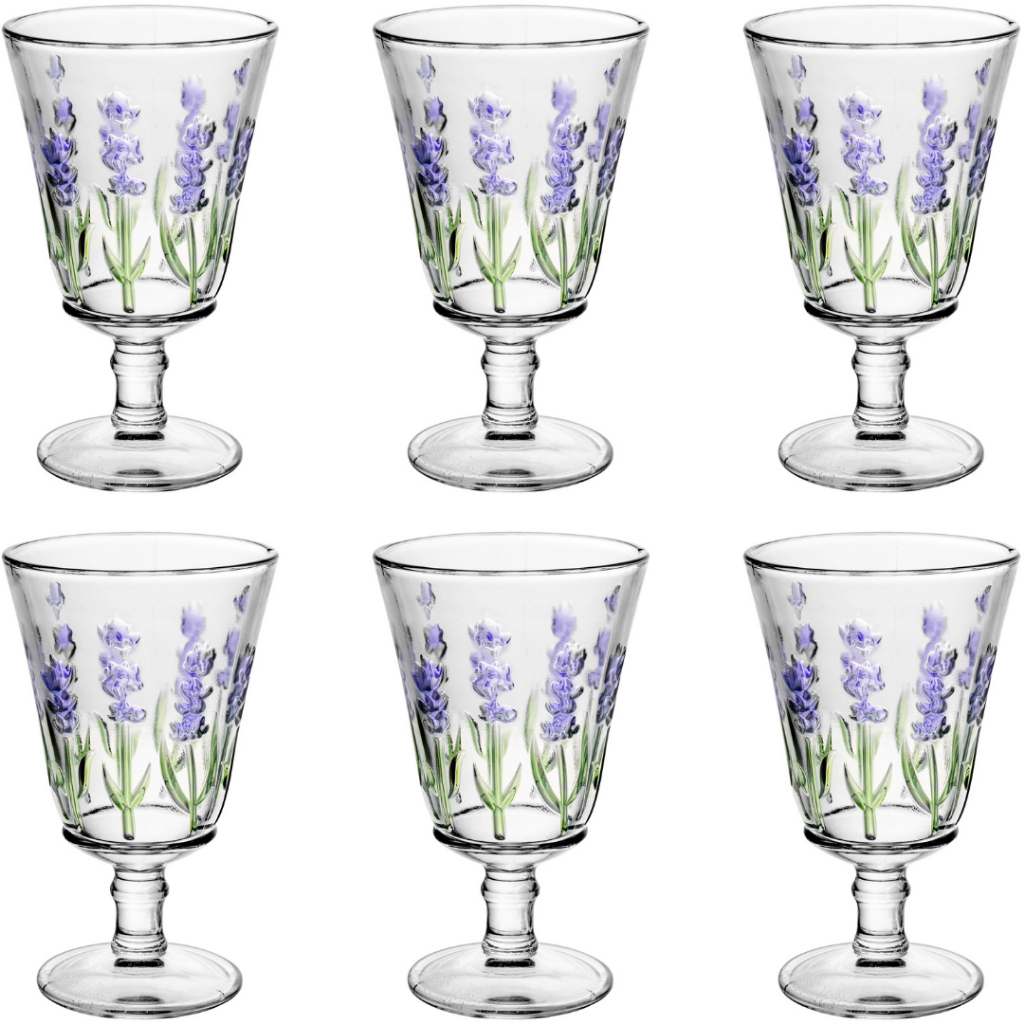 Jogo 6 Taças Cristal Lavanda 240ml Decoradas Lyor Vinho Suco Agua