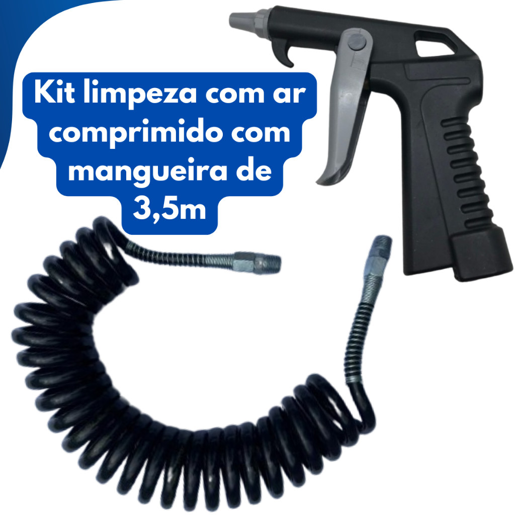 Kit Mangueira Espiral 3,5m C/Term Pistola Limpeza Com Ar Comprimido