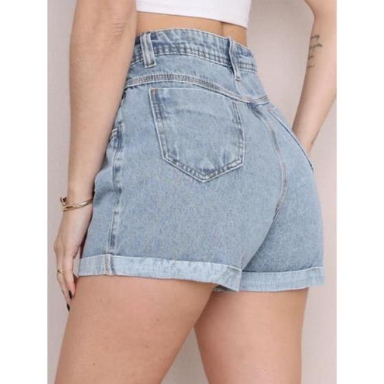SHORT MOM JEANS FEMININA LISA COM BARRA SEM LYCRA MODA