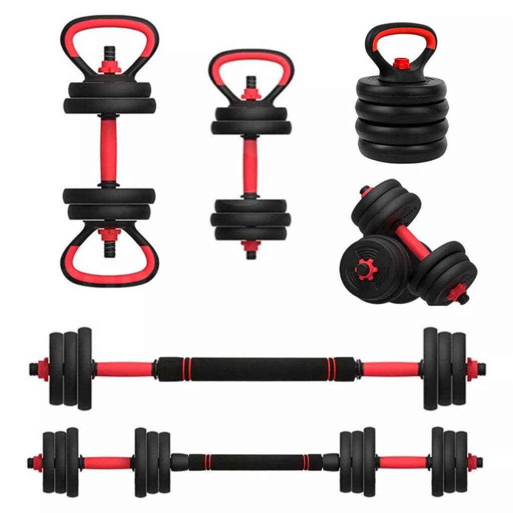 Kit Treino Funcional Halteres 6 em 1 Peso Musculação Ajustável Preto Academia em casa Barra Supino