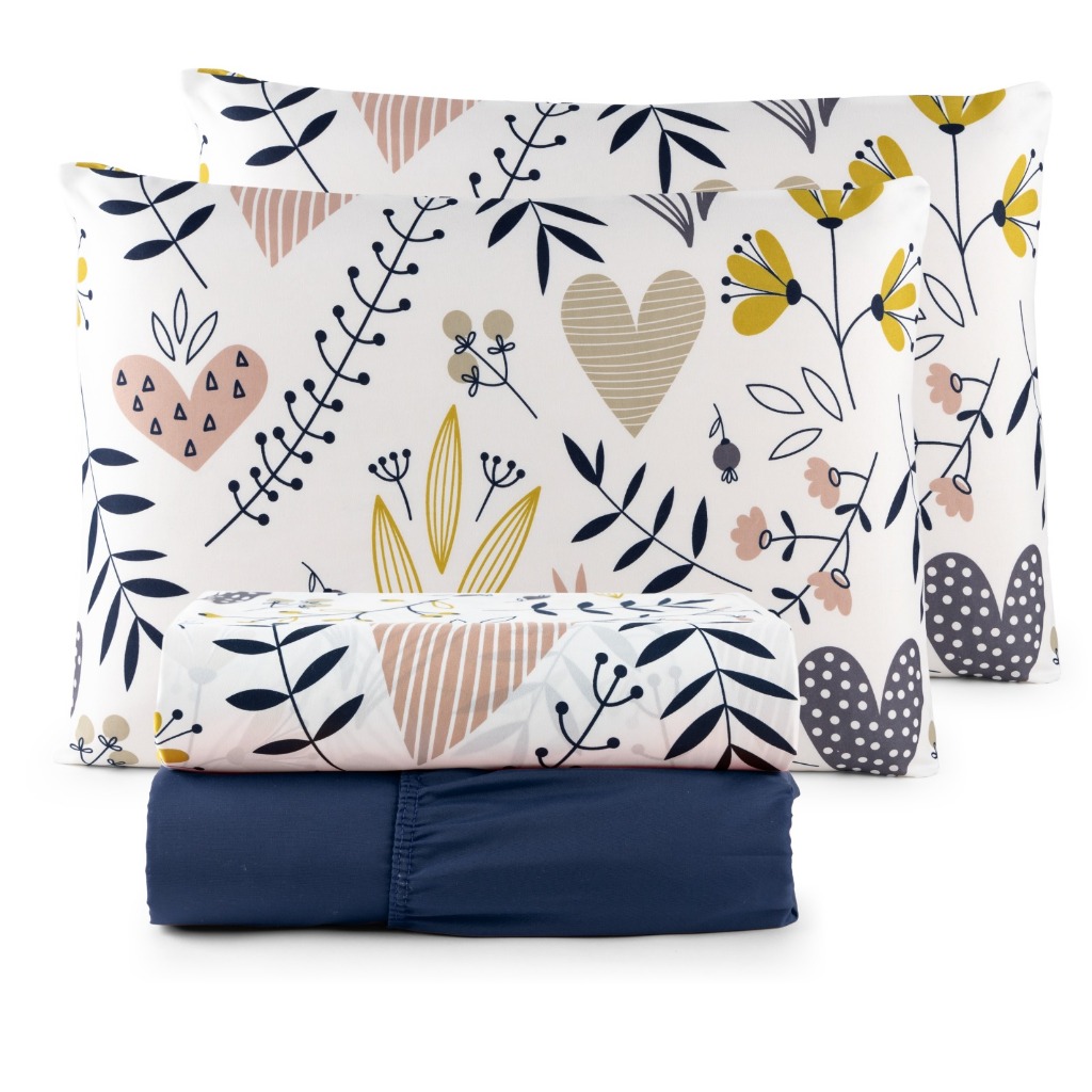 Jogo de Lençol Casal Padrão 04 Peças 200 Fios Cama Box Estampado Toque Aveludado Macio