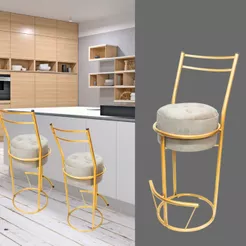 Banqueta De Cozinha Capitonê De Ferro Para Balcão Com Apoio de Pés Alta
