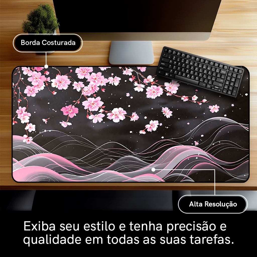 Mouse Pad Gamer Flores Asiaticas Antiderrapante Grande 70x35 80x35 90x40 90x50 cm