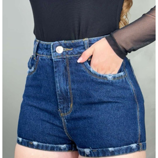 Short Mom Jeans lavado ESCURO no jeans 100% (não possui lycra ) com bolsos frontais e traseiros em Oferta na Shopee