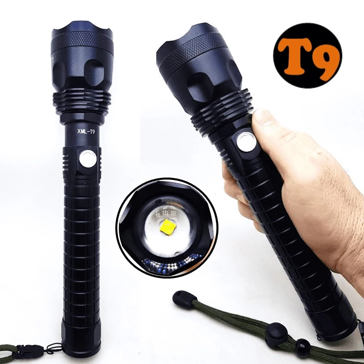 Lanterna Reforçado Militar Super Potente T9 Luz LED Bateria Recarregavel Lanterna tática Resistente