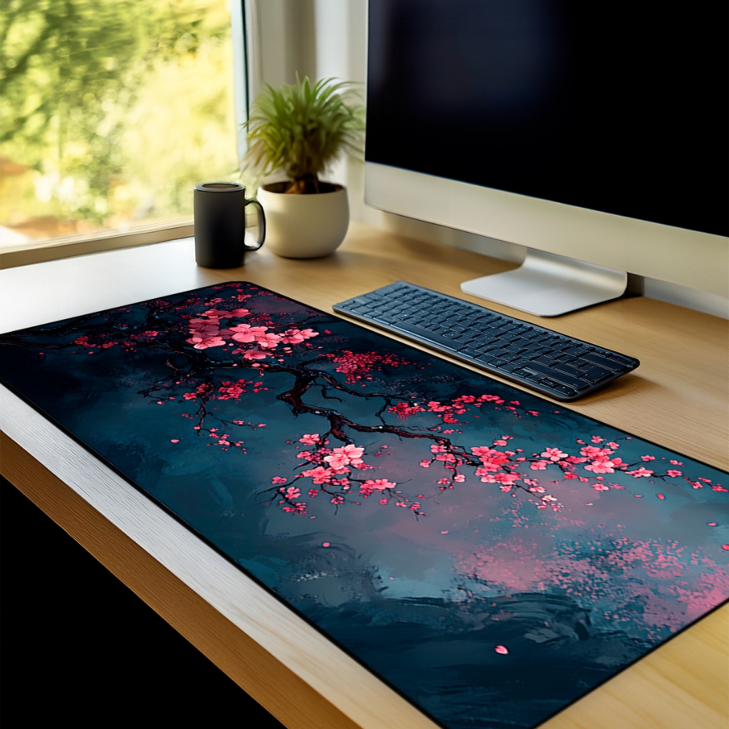 Mouse Pad Gamer Flores Asiaticas Antiderrapante Grande 70x35 80x35 90x40 90x50 cm borda costurada