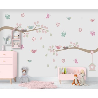 Adesivo De Parede  Decorativo Infantil Pássaros Galhos Borboletas Passarinhos Quarto Sala Menina em Oferta na Shopee