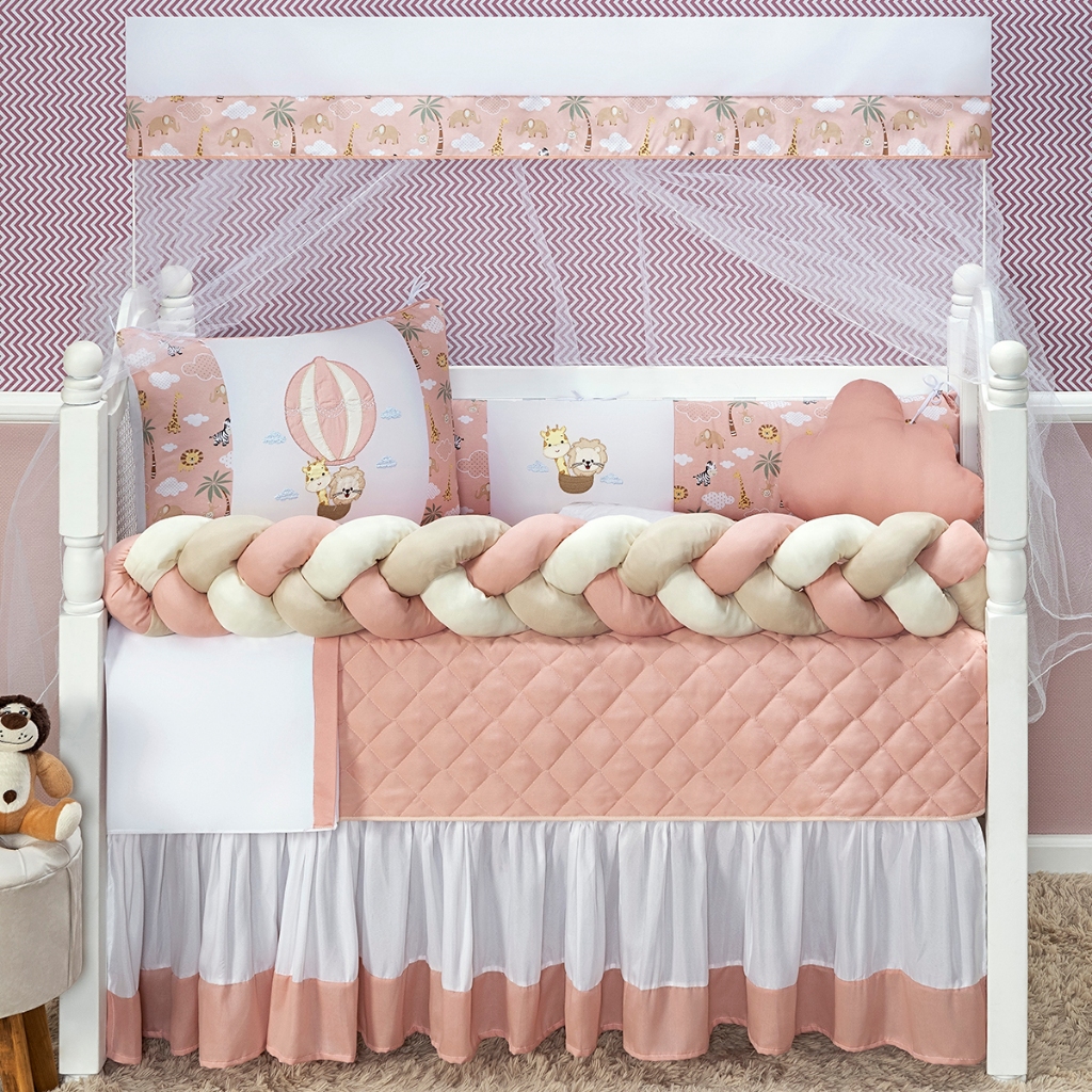 Kit Berço Trança Rosa Menina Nova 11 Peças